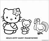 Kitty Hello Thanksgiving Pages Friends Coloring Happy Her Color Printable sketch template