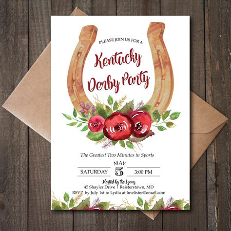 kentucky derby party invitation red rose horseshoe derby etsy