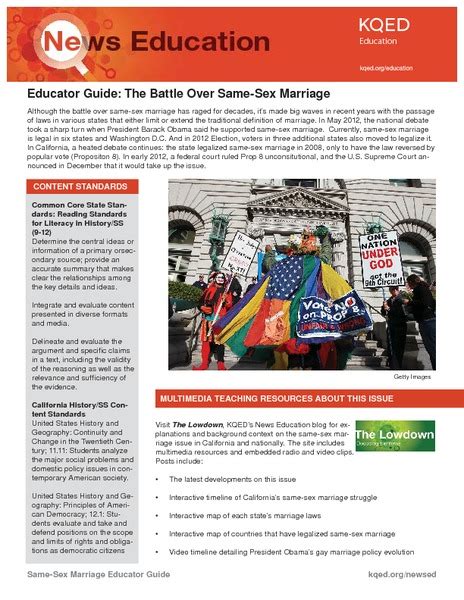Same Sex Marriage Lesson Plan For 9th 12th Grade