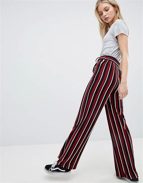 bershka bershka wide leg pants  color block stripe