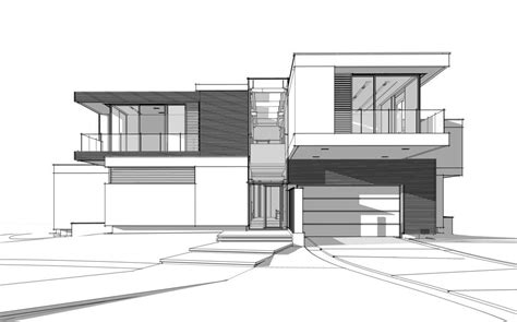 rendering sketch  modern cozy house   river  garage