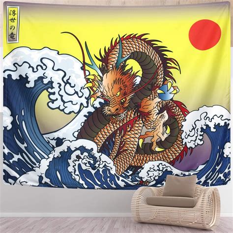 senyyi japanese ukiyo  tapestry wall hanging great wave kanagawa