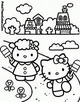 Coloring Pages Sanrio Kitty Hello High Popular sketch template