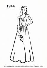 Fashion 1944 Dress Drawing Long Silhouette Silhouettes Dresses Drawings 1940s Costume 1947 Line 1940 1942 Era History Stem Rose Suit sketch template