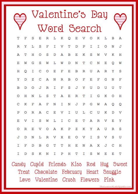 valentines day word search printable  word search printable