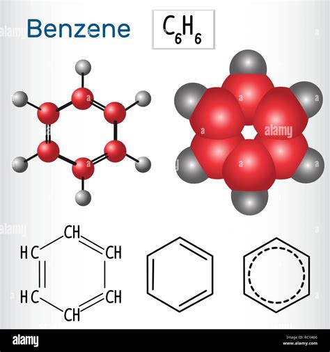 structural chemical formulas model benzene molecule stock vector