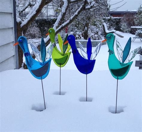 Blue Birds Fusing Glass Decor In A Flower Pot Glass Sculptures