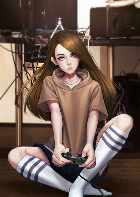 Gamer Female Brown Hair Anime Girl Gamer Anime Wallpaper Hd