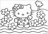 Kitty Hello Pages Flowers Coloring Cartoons Color Online sketch template