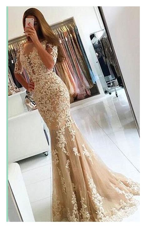 Sexy Mermaid Appliques Lace Prom Dresses Elegant Backless