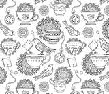 Afternoon Tea Coloring Book Style Spoonflower Fabric Preview Heatherdutton sketch template