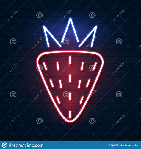 red neon strawberry vector illustration of neon red