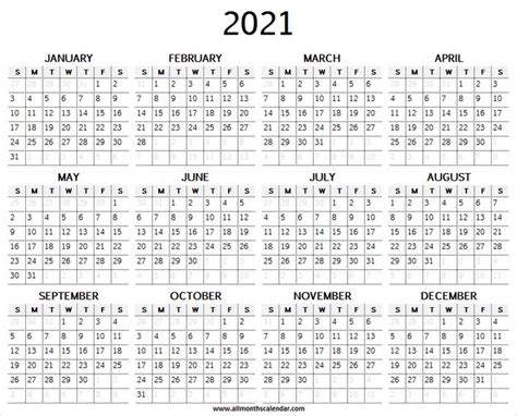 Calendar 2021 Excel Template 2021 Calendar All Months