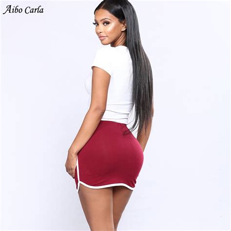elastic waist white side striped mini skirt women fashion 2018 summer