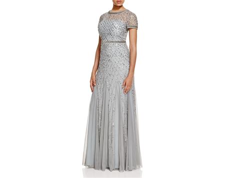 lyst adrianna papell short sleeve beaded gown in blue