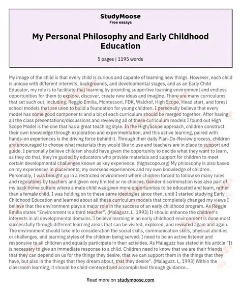 professional philosophy statement  early childhood education