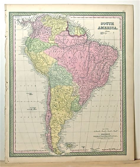 original antiguo mapa de america del sur  color grabado