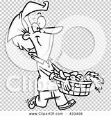 Harvest Carrying Basket Coloring Illustration Line Woman Rf Royalty Clipart Toonaday sketch template