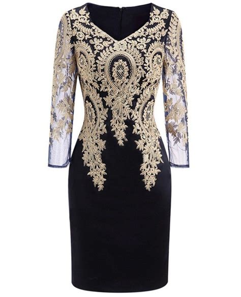 long sleeve embroidered cocktail dress for women over 40 50 wedding