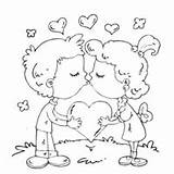 Couple Kissing Coloring Valentine Card Pages Kiss Sweet Surfnetkids Printable Anime Cards Visit sketch template