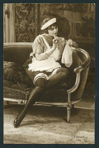 French 1920s Risqué Maid Sewing Panties Legs Hose Wyndham Photo ~ Vasta