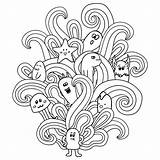 Coloring Pages Doodle Adults Monsters Style Illustration Vector Preview sketch template