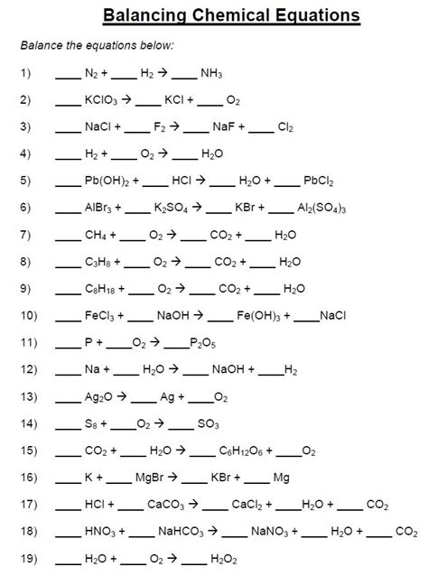 printable balancing chemical equations worksheet chemical equation