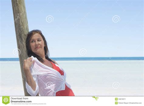 mature woman beach holiday stock image image 34979371