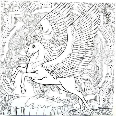 horse  wings detailed coloring book page  adults coloring book
