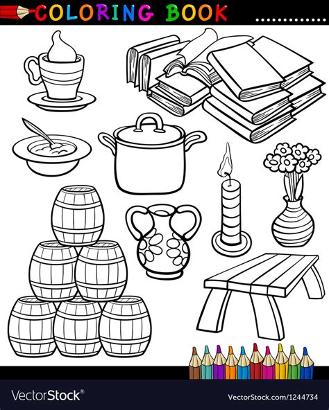 cartoon  objects coloring page royalty  vector