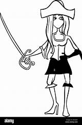 Pirate Coloring Girl Sword Stock Cartoon Woman Alamy Book Hat sketch template
