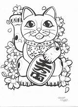 Lucky Charms Cat Coloring Pages Tattoo Drawing Neko Maneki Japanese Sketch Money Flowers Sweet Deviantart Getdrawings Getcolorings Printable Color Quality sketch template