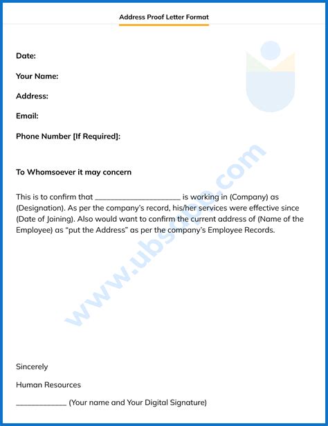 address proof letter format definition  sample examples