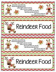 reindeer food bag toppers  labels cute poem preschool