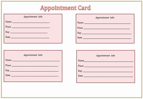 printable appointment reminder cards  appointment card template