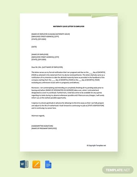maternity leave notice sample  template