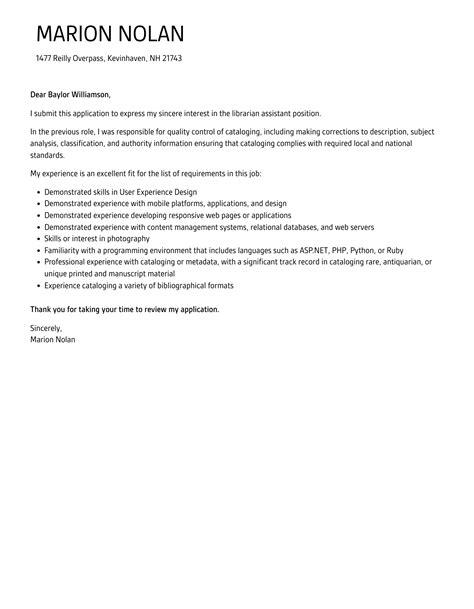 librarian assistant cover letter velvet jobs