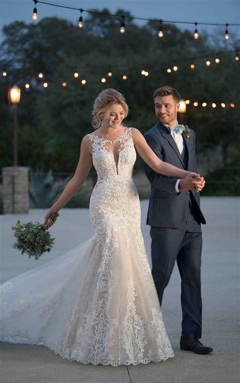 Layered Lace Wedding Dress With Plunging V Neckline