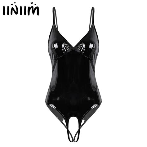 iiniim womens lingerie bodystocking femme open crotch wetlook costumes
