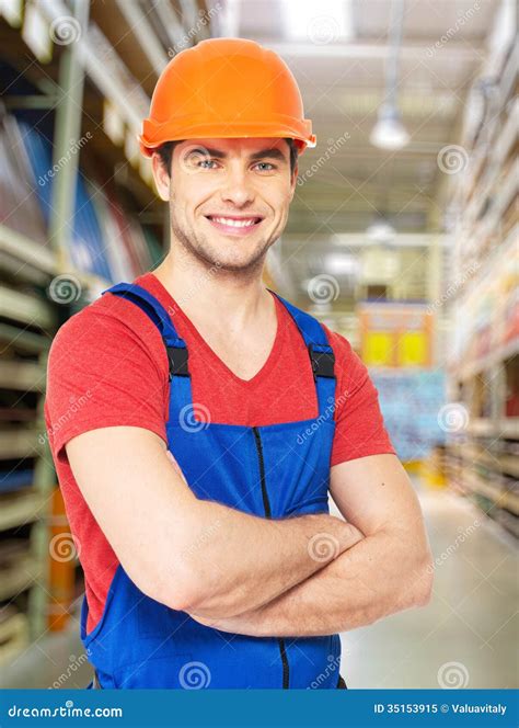 portrait   professional handyman  store stock image image  happy handyman