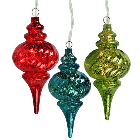 Penn 3pc Mercury Glass Finish Finial With Clear Lights Christmas