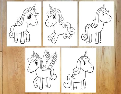 cute unicorns coloring page set downloadable  files etsy denmark