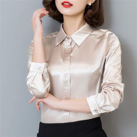 S Xxxl Women Fashion Silk Satin Blouse Button Ladies Rayon