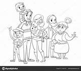 Family Big Coloring Posing Together Book Stock Illustration Vector Grandparents sketch template