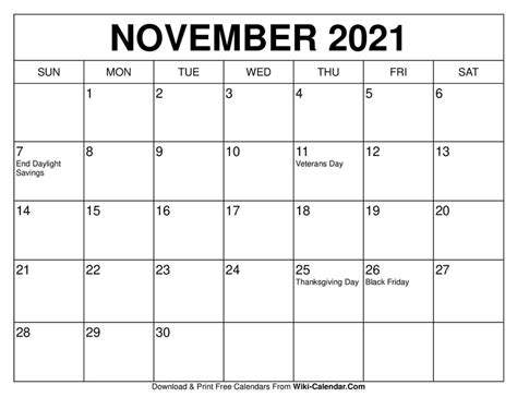 printable november  calendars wiki calendar