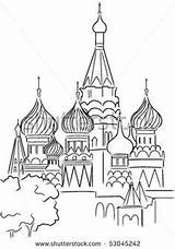 Russian Moscow Russe Basils Basil Gebouwen Beroemde Tekenen Kremlin Catedral Basilio Blessed sketch template