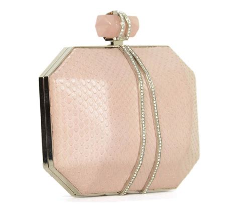 marchesa light pink snakeskin clutch bag wchain strap shw rt   stdibs