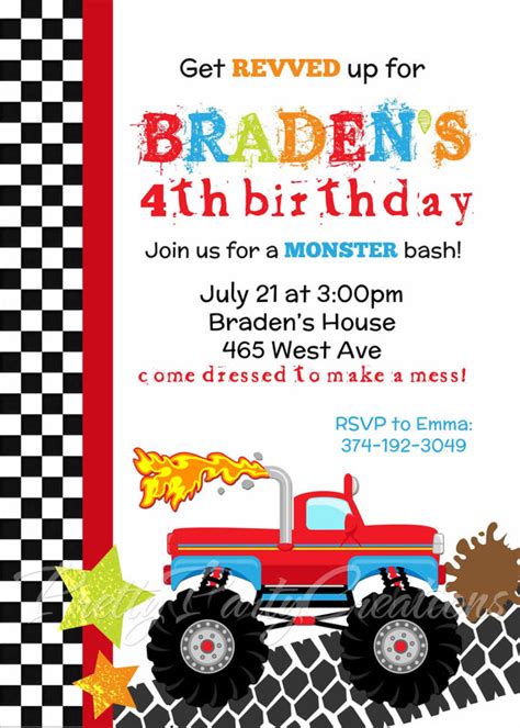 monster truck invitation  print monster trucks birthday party