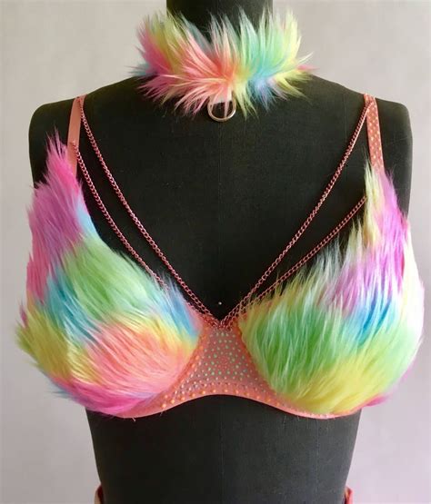 unicorn rainbow fur bra top rave festival pride sexy costume etsy