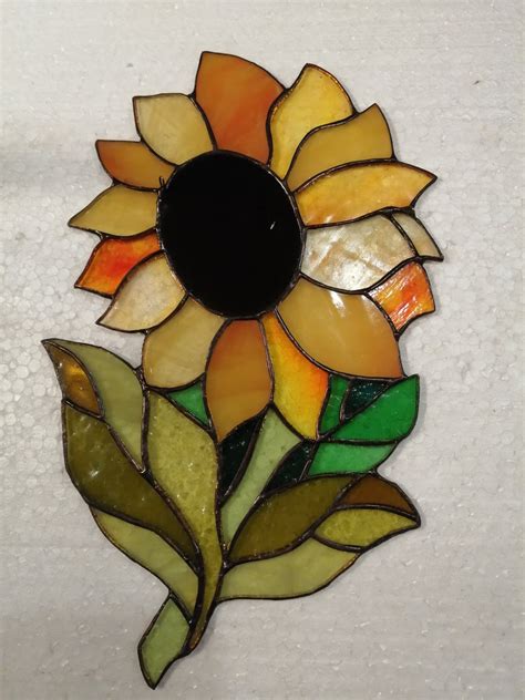 Sunflower Stained Glass Window Hanging Panel Suncatcher Home Etsy